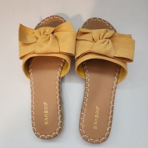 Bow espadrille slides mustard yellow